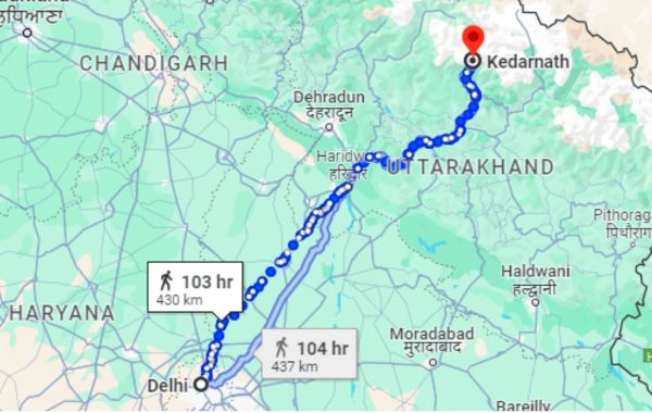 delhi to kedarnath distance