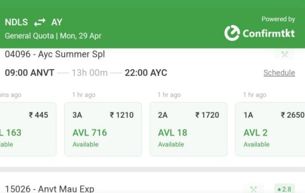 Delhi to Ayodhya by train ticket price